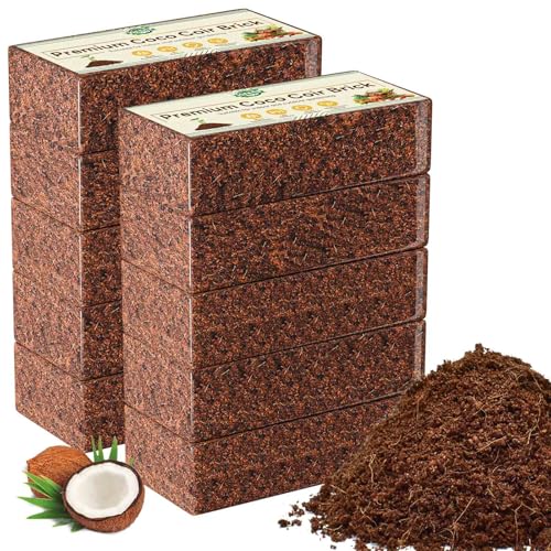 Halatool 10 Pack Coco Coir Brick, Organic Coconut Coir Soil for Plants | Organic Coco Coir Soil, pH Balanced & Low EC – Expanding Seed Starter, Potting Mix for Plants, Flowers & Reptiles - size: 10 Pack