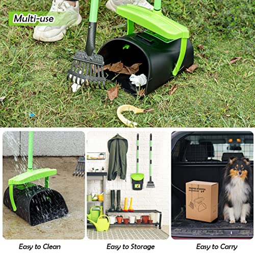 MXF 40.16" Pooper Scooper Set – Swivel Bin & Rake Kit with 100 Waste Bags | Long Handle Waste Pick Up Tool with Bag Attachment. Fits Large to Small Dogs on Lawn, Yard, Grass, Gravel, & Kennels