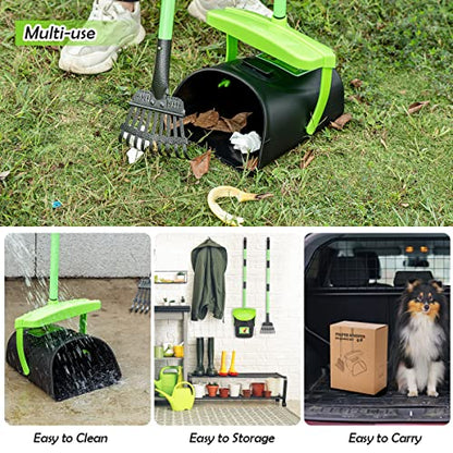 MXF 40.16" Pooper Scooper Set – Swivel Bin & Rake Kit with 100 Waste Bags | Long Handle Waste Pick Up Tool with Bag Attachment. Fits Large to Small Dogs on Lawn, Yard, Grass, Gravel, & Kennels