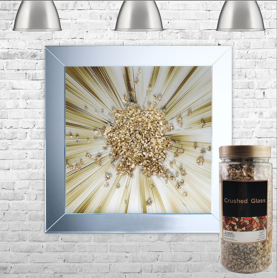 HappyFiller 1.3 LB Metallic Baige Crushed Glass for Resin Art,Crafts,3-8mm | Vase Filler,Wedding Table Centerpiece,Candle Holder,Terrarium Gravel Sand - color: Baige