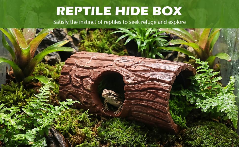 Realistic Tree Trunk Hideout with Artificial Moss, Resin Reptile Shelter for Crested Geckos, Tree Frogs & Aquarium Fish, 14.8x7.2cm Natural Decor for Terrariums(as Shown)