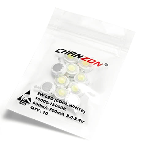 CHANZON 10 pcs High Power Led Chip 3W Cool White 10000k - 15000K | (600mA- 700mA / DC 3V - 3.4V / 3 Watt) Super Bright Intensity SMD COB Light Emitter Components Diode Bulb Bead DIY Lighting - color: D) Cool-white (10000k)