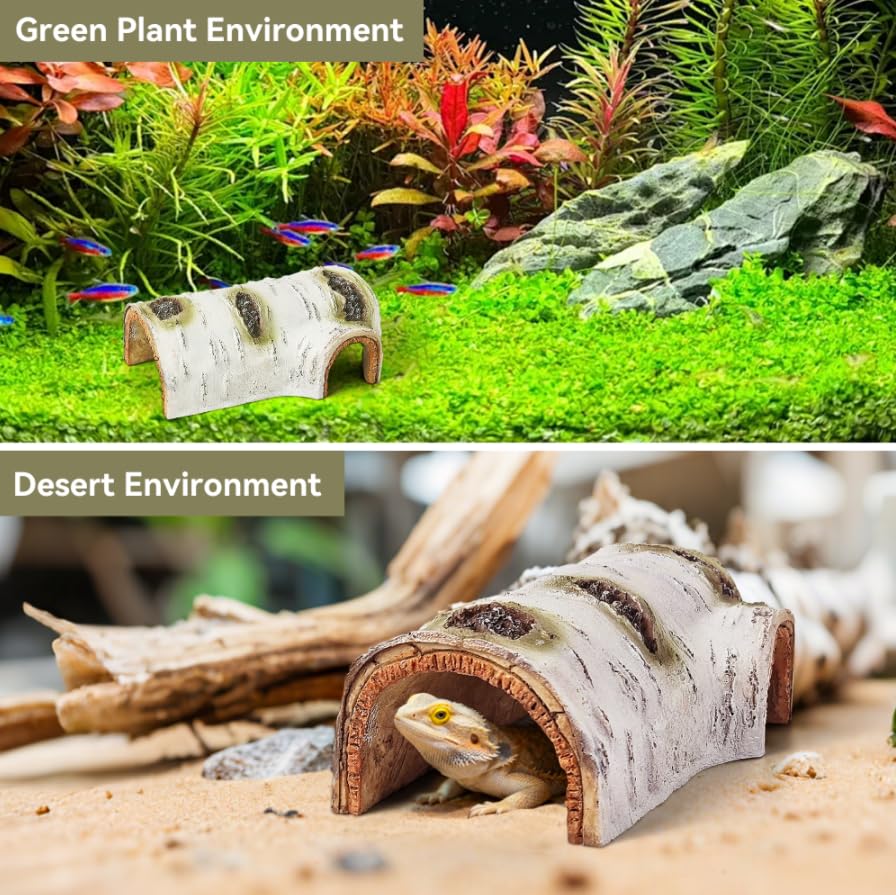 Natural Reptile Hide Basking Platform, Birch Tree Bark Trunk Habitats Decor | Reptile Hides and Caves, Aquarium Decoration Wood for Lizard Geckos Snake Spiders Frogs Turtle Shrimp Betta