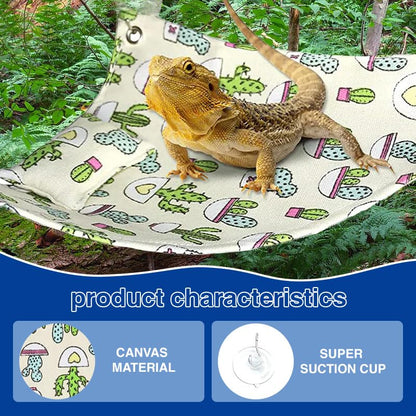 Bearded Dragon Hammock Swing Hanging Reptile Bed Lounger with Pillow Hooks & Suction for Large Small Bearded Dragons Geckos Lizards Snakes (Beige - color: Beige