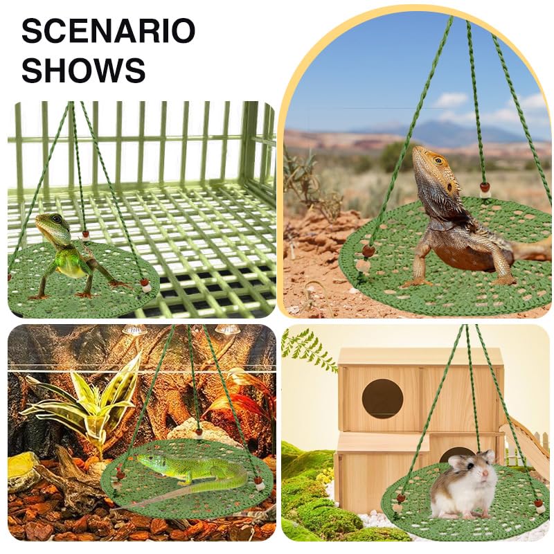 Reptile Hammock, Reptile Hammock Swing Hanging Bed for Bearded Dragon Lizard Snake Gecko Chameleon Parrot Hamster Small Pets （9.8"*17.7" Green） - color: Green