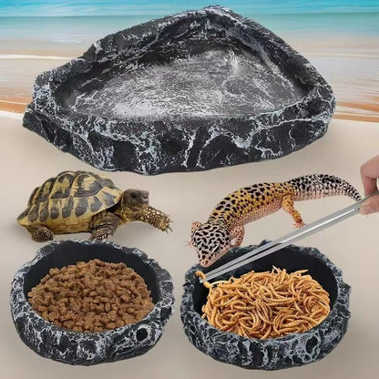 Reptile Water Dish Food Bowl Bearded Dragon Bowls, 2 Pack Reptile Food Bowl for Hermit Crab Bearded Dragon Lizard Gecko Frog Tortoise (Black, S) - color: black