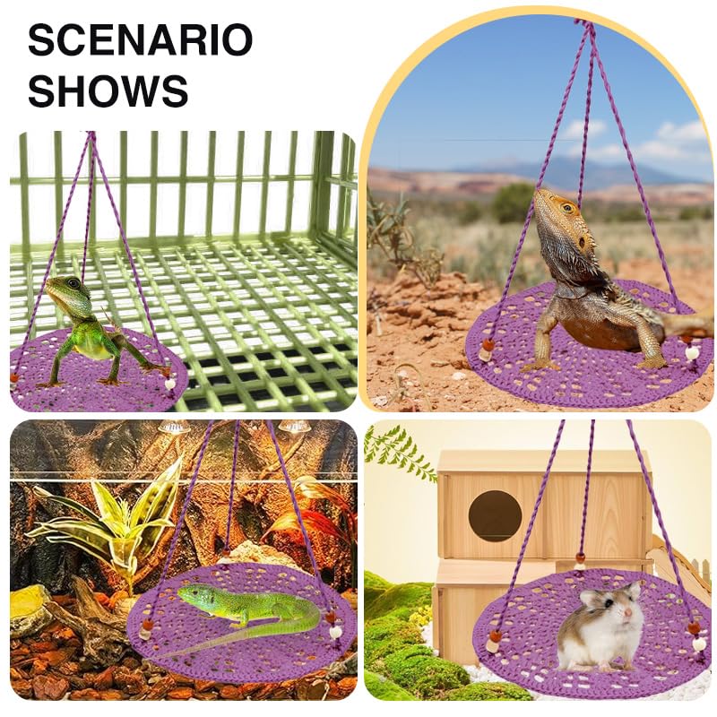 Reptile Hammock, Reptile Hammock Swing Hanging Bed for Bearded Dragon Lizard Snake Gecko Chameleon Parrot Hamster Small Pets （9.8"*17.7" Purple） - color: Purple