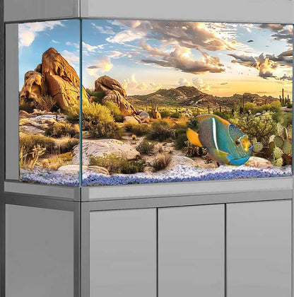 Reptile Habitat Background, Blue Sky Oasis Cactus Sun and Desert Terrarium Background with 6 EVA Double-Sided Tapes 36x18 inches/90x45 - color: Sun, size: 36"L x 18"W