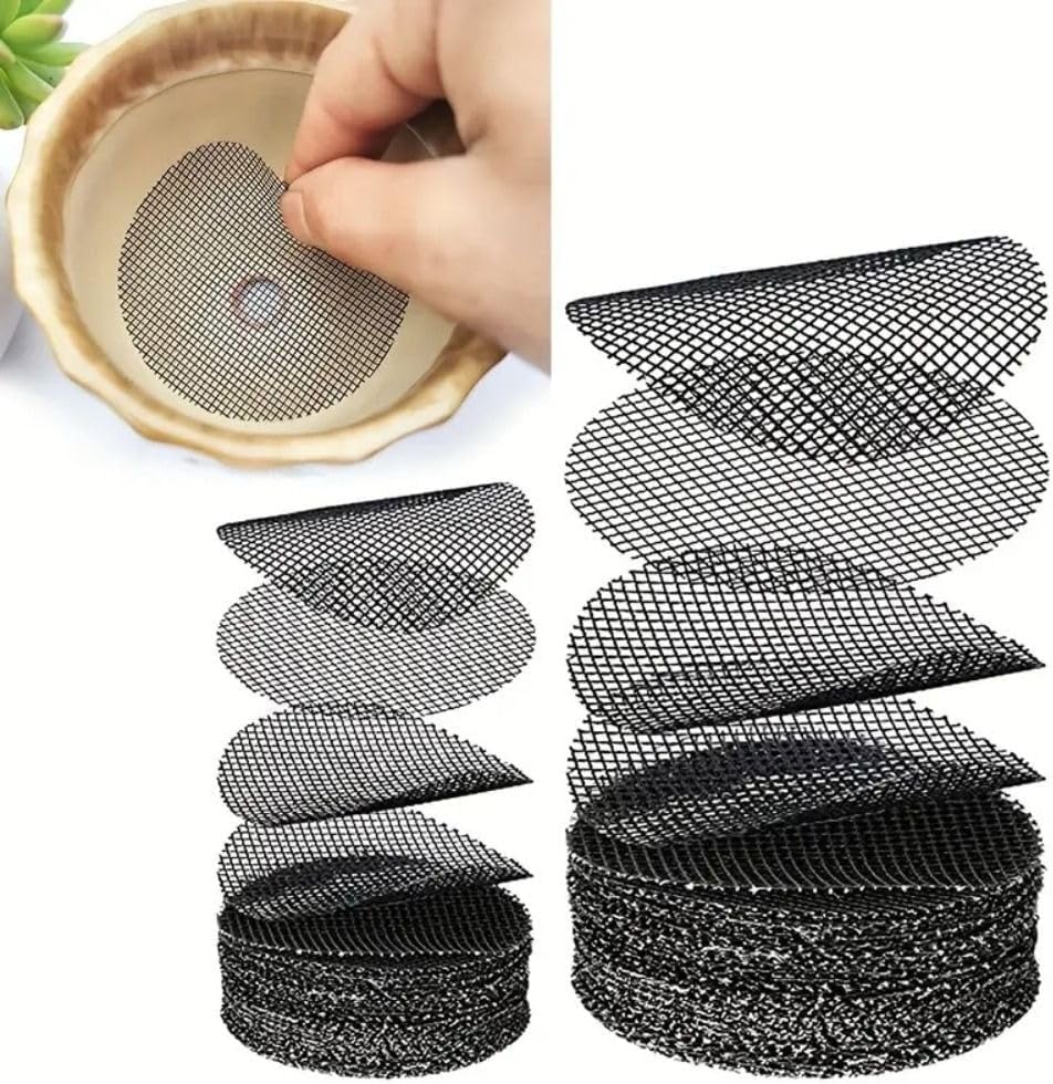 100Pcs Black Round Mesh for Plant Pot,Plant Pot Hole Meshs Pad Bonsai Meshs Flower Pot Drainage Mesh Drainage Hole Screens Bonsai Pot Bottom Grid Mat(2.5cm) Garden Pots