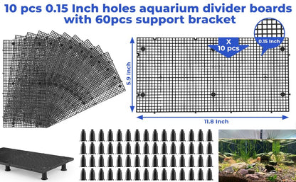 10pcs Plastic Egg Crate Grip Bottom Fish Tank Isolation Board Egg Crate Tray Panel Fish Tank Divider 60pcs Aquarium Board Support Kits - size: 8pcs 11.8X5.9 Inch and 60pcs support feet