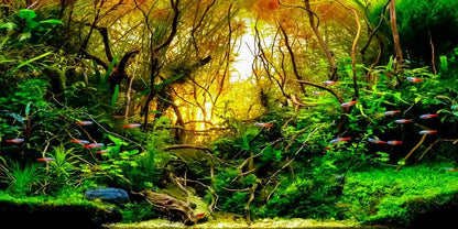 YongFoto Fish Tank Background 24x16 inch River Bed Waterweeds Moss Lake Aquatic Plant Undersea Tree Branch Polyester Backdrop Reptile Habitat Terrarium Aquarium Background - color: Green-1, size: 24x16in/60x40cm