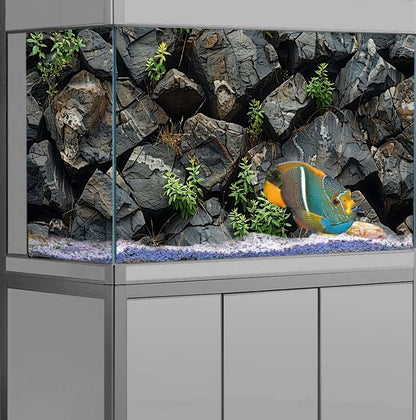 Stone Aquarium Background, Underwater Rock Plant Fish Tank Background Rocky Terrarium Background Black, Polyester Background with 6 EVA Double-Sided Tapes 48x24 inches/120x60 - color: Rock, size: 48"L x 24"W