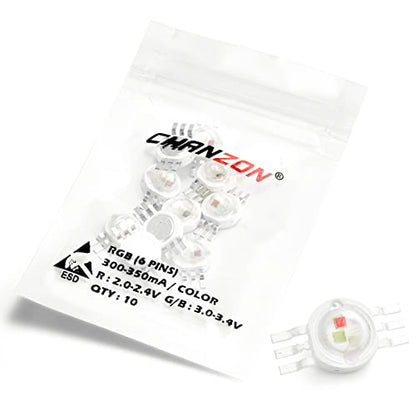 CHANZON 10 pcs High Power Led Chip 3W RGB 6 pins | (600mA for Each Color 3 Watt) Multicolor Super Bright Intensity SMD COB Light Emitter Component Diode Bulb Beads DIY Lighting - color: U) Rgb (6pins)